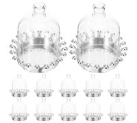 Artibetter 12pcs Plastic Candy Boxes with Dome Lids and Silver Crown Base, European Elegance Style, Sturdy and Reduced Waste Design, for Wedding and Party Favour Containers