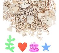 Artibetter 150pcs Mini Wood Shapes Birthday-Themed Wood Cutouts Unfinished Blank Pieces with Smooth Surface Ready for Painting, for Party Planning and Home Decor