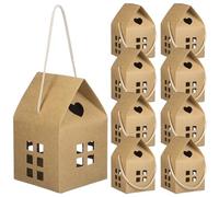ARTIBETTER 15pcs Natural Color House Shaped Paper Boxes with Handle, Multi-function Candy and Cookie Wrapping Cases, Portable Handheld Small Present Boxes for Christmas and Wedding