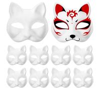 Artibetter 15pcs White Paper Blank Hand Painted Mask - Paper Mache Halloween Cat Mask for DIY Animal Unpainted Craft, Cosplay, Masquerade Parties, Costume Accessory