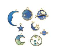 Artibetter 16PCS DIY Jewelry Accessories Moon Planet Series Alloy Pendants Creative Drip Oil Moon Star Charms Lightweight Decorative Parts for Earrings Necklace Crafting