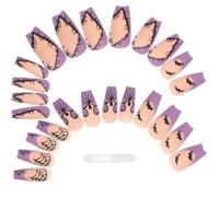 Artibetter 24pcs Purple Halloween Press on Nails with Glue Classic Halloween Style False Nails for Women for Special Occasion and Day the Dead