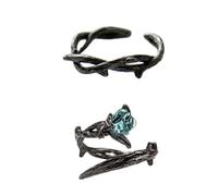 Artibetter 2pcs Black Copper Thorn Rose Rings for Women and Men Creative Unique Design Open Finger Couple Rings Chic Adjustable Wedding for Birthday or Anniversary