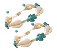 Artibetter 2pcs Boho Shell Beads Anklet Bracelets with Turtle Charm, Ocean Themed Summer Beach Foot Bracelets, Lightweight Souvenir Jewelry for Women