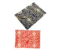 ARTIBETTER 2pcs Buddhist Scriptures Pouch Storage Bag Blue and Red Floral Embroidered Brocade Small Multi-Purpose Organizing Pouch for Religious Texts and Books for Home and Travel