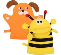 Artibetter 2pcs Cartoon Exfoliating Shower Gloves, Rough Bath Mitts Bee and Yellow Bear Design, Dual-use Skin Scrubbing Mitts for Bathing and Skin Cleaning Supplies