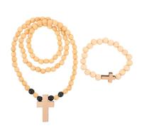 Artibetter 2pcs Catholic Necklace, Solid Wood Rosary with Cross for Women