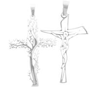 Artibetter 2pcs Cross Pendant Craft DIY Tree Pendant Jesus Cross for Necklace Hanging Keychain Key Ring Hanging Tree