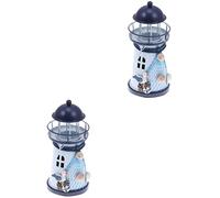 Artibetter 2pcs Desktop Lighthouse Dining Room Decor for Table Lighthouse Candle Holders Lighthouse Figurines Nautical Bathroom Decor Metal Brackets Candlestick Lamp Seaside The Mediterranean