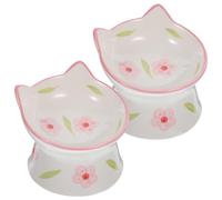 Artibetter 2pcs Elevated Cat Food Bowl Cat Water Bowl Anti-skid Smooth Surface Polished Ceramic 4.52x4.52x3.81in Raised Tilted Design for Pet Feeding