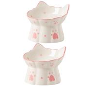 ARTIBETTER 2pcs Elevated Ceramic Cat Bowl with Cute Cat Ear Design Tilted Raised Feeder for Comfortable Drinking and Eating Bite-resistant Pet Bowls Easy to Clean