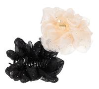 ARTIBETTER 2pcs Large Chiffon Bow Hair Claw Clips for Thick Hair Rhinestone Decorative Jaw Clips in Light Gold and Black Styling Accessories for Women