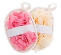 ARTIBETTER 2pcs Loofah Shower Balls Double-Sided Bath Scrubber Soft Natural Fiber Exfoliating Pads for Men and Women, Travel-Friendly Bath Puff Set in Beige and Pink