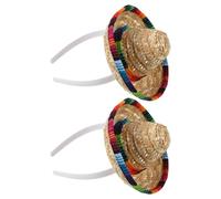 ARTIBETTER 2pcs Mini Mexican Straw Sombrero Headbands for Adults, Colorful Fabric Straw Hairbands for Cinco De Mayo Headband Parties and Photo Props