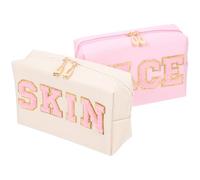 Artibetter 2pcs Portable Waterproof Pu Leather Embroidered Makeup Bags for Women, Large Capacity Cosmetic Bags for Outdoor Activity and Bathroom Organisation