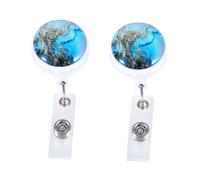ARTIBETTER 2pcs Retractable Badge Reel with Abs Material and White Belt Clip Blue Marble Pattern Badge Holder for Nurses Students Teachers and Event Staff Accessories
