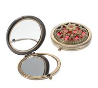 Artibetter 2pcs Small Foldable Cosmetic Mirrors for Travel, Two-sided round Makeup Mirrors with Gilded Frame, Super-compact and Portable Design, for Women Carrying in Bag