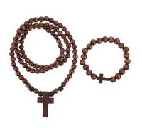 Artibetter 2pcs Solid Wood Rosary with Cross, Catholic Necklace for Women
