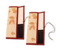 Artibetter 2pcs Vintage Bamboo Paint Brush Up Case for Chinese Calligraphy Pens Handmade Canvas Organizer for Artists Portable Pen Holder Bag for Travel and Home Use