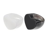 Artibetter 2pcs Vintage Retro Heart Acrylic Rings Set, Minimalist Black White Decorative Finger Jewelry for Women, Chic French Style Stackable Accent Accessory