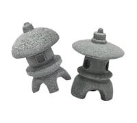 Artibetter 2pcs Weatherproof Japanese Miniature Pagoda Sandstone Zen Garden Ornaments with Medium Round Stone and Small Arc-shaped Lanterns for Outdoor Bonsai Feng Shui Decor Tranquil