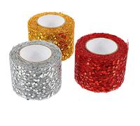 ARTIBETTER 3 Rolls Glitter Polyester Tulle Yards Each Multi Color Silver Gold Red Decorative Mesh Ribbon for DIY Crafts Festival Decorations Stage Layout and Sewing Projects