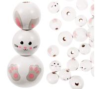 Artibetter 30pcs Garland Bead Round Wood Beads Easter Themed Delicate Assorted Color Wooden with Rabbit Ear Face Foot Patterns Easy to String and Use for Crafts Making DIY