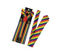 Artibetter 3pcs Adjustable Rainbow Stripe Suspenders and Bow Tie Set, Unisex Elastic Party Braces for Men’s Formal and Costume Accessories