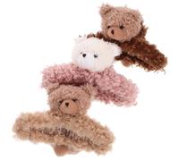 Artibetter 3pcs Assorted Colour Plush Hair Claw Clips Cartoon Bear Design, Securely Hold Thick, Fine, and Long Hair, for Washing Your Face and Weddings, Adorable Accessories for Teen