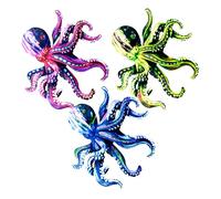 Artibetter 3pcs Colorful Octopus Metal Wall Art Nautical Coastal Sculpture for Indoor Outdoor Beach House Garden Decoration with Space-saving Vertical Mounting and Ocean Animal Accent