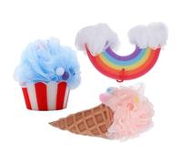Artibetter 3pcs Ice Cream Cartoon Shower Sponges for Bathing and Cleaning Your Body, Reusable and Washable Pe Sponge with Details, Suitable for Families and Friends