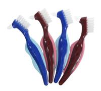 ARTIBETTER 4pcs Double-Sided Denture Brushes for Elderly, Travel Toothbrush Set with Red and Blue Handles, Soft Bristle Cleaning Tools for Denture Care and Orthodontic Braces