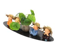 Artibetter 4pcs Resin Small Buddha Monk Figurines Car Dashboard Decorations Four Smile Monks and Lotus Leaf for Home and Office Zen Accent