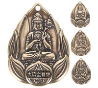 Artibetter 4pcs Retro Solid Brass Buddha Amulet Keychain Pendants DIY Charms with Auspicious Guardian Deity Designs for Handmade Decorations and Accessories