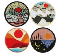 Artibetter 4pcs Sunrise Sunset Patch Embroidered Mountain Patch Funny Decorative Repair Applique Badge Iron On Sew On Emblem for DIY Clothes Dress Hat Jeans Accessory