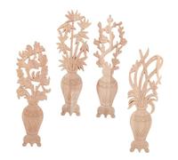 ARTIBETTER 4pcs Unpainted Wooden Carved Appliques DIY Furniture Carvings for Cabinets Wardrobes and Bed Frames Traditional Chinese Vase Design Wood Onlays for Elegant Home Decor