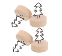 ARTIBETTER 4pcs Wooden Base Memo Holder Clips for Photos and Notes Creative Paper Clip Place Card Holders for Wedding Birthday Office Party Decorations with Christmas Tree Design