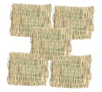 Artibetter 5Pcs Small Woven Grass Mat for Rabbits and Small Pets, Summer Cooling Bed Pad and Warm Foot Mat, Natural Straw Bedding for Guinea Pigs, Hamsters, and Chinchillas