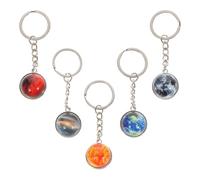 ARTIBETTER 5pcs Solar System Glow in The Dark Universe Keychain Set with Double-sided Glass Ball Pendants - Moon, Mars, Sun, Earth, Red Moon Bag Hanging Ornaments for Boys Accessories