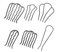 ARTIBETTER 6pcs Black Metal Side Hair Combs Set for Women, Updo Bun Fixing Hair Clips with Flat and Curved Teeth, Large U-shaped and Seven-tooth Combs, Hairstyle Supplies for Wedding