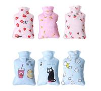 ARTIBETTER 6pcs Reusable PVC Hot Water Bottle with Protective Cover, Cartoon Hand Warmer for Warm Compress, Mini Size for New Year's Day and Thanksgiving, Comfortable Heat Bag for Mothers