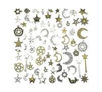 Artibetter 74Pcs Sun Moon Star Charms Pendant Celestial Charms for DIY Christmas Necklace Bracelet Jewelry Making (Silver Bronze Tone)
