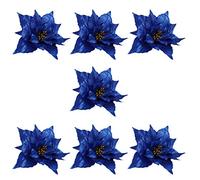 Artibetter 7pcs Glitter Poinsettia Christmas Tree Ornament Artificial Poinsettia Flower for DIY Crafts Wreath Making Christmas Tree Decoration (Blue)