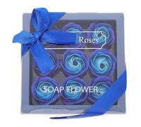 ARTIBETTER 9pcs Blue Boxed Rose Soap Flowers Set Floral Scented Soap Petals Box for Valentine's Day Romantic Bath Flower Decor for Home and Special Occasions