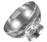 Artibetter Antique Buddhism Holy Water Bowl Buddhist Cup Vintage Temple Bowl Multi-Functional Easy to Clean Tibetan Silver Metal with Decoration and Intricate Carvings for Meditation