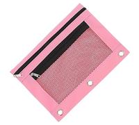 Artibetter Binder Pencil Pouch Oxford Cloth Document Organizer with Binder Rings Mesh Pocket for School Office Travel Wear Resistant Storage Pink