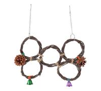 Artibetter Brown Wooden Parrot Hanging with Pine Cone, Chewing and Climbing Circle Keeps Birds Busy, Suitable for Hanging on Bird Cages or Branches, for Parakeets and Cockatiels