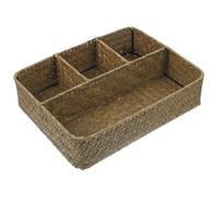 Artibetter Bulrush Rustic Storage Basket with Compartment Design, Handcraft Woven Tea Organizer for Desktop Snack Storage, Natural Farmhouse Style Caddy Organiser for Small Items and Room