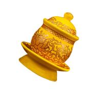 Artibetter Ceramic Holy Water Offering Cup for Buddhist Worship Medium Yellow Lotus Design Smooth Finish Sacred Altar Vessel for Temple and Home Rituals Decorative Buddhist Sacrifice Bowl