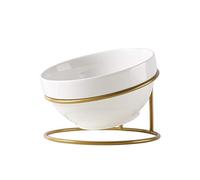 Artibetter Ceramic Pet Feeding Bowl with Rack Design for Cats and Pets Slant Elevated Food Bowl for Stability and Neck Protection Suitable for Dining Assorted Colour